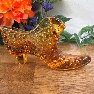 Fenton Amber‎ Hobnail Glass Shoe Boot Vintage Slipper Collectible Glassware